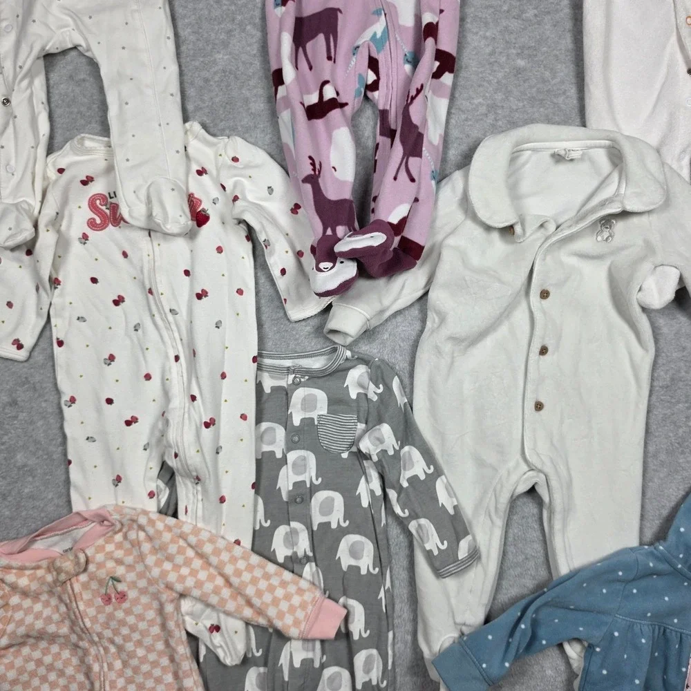 Lot of 8 One Piece Carters Full Suit Girls Size 9 Months Multicolor Pajamas PJs